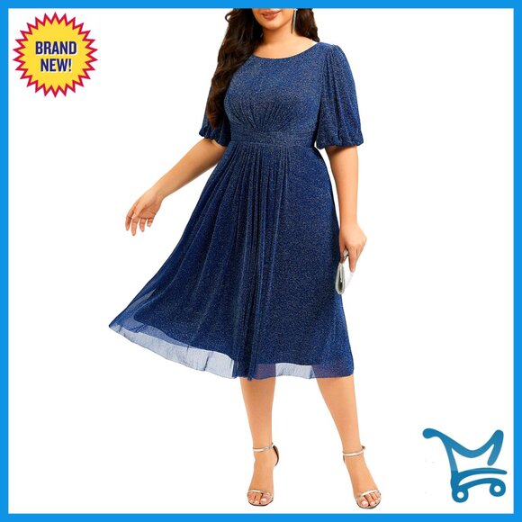 Glitter Cocktail Party Dress Elegant Ruched Midi A-Line Formal Wedding Guest